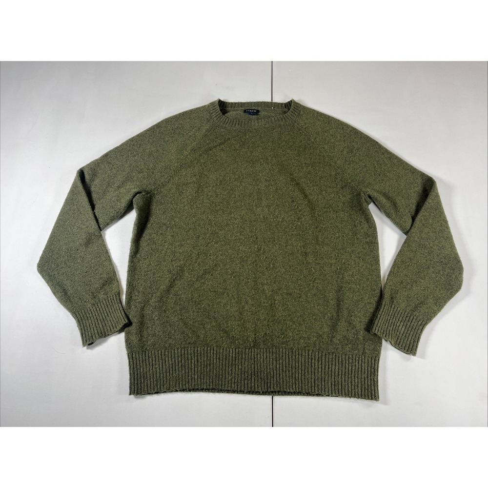J Crew Sweater Green Lambswool Blend Crewneck Knit Classic Preppy Men's L